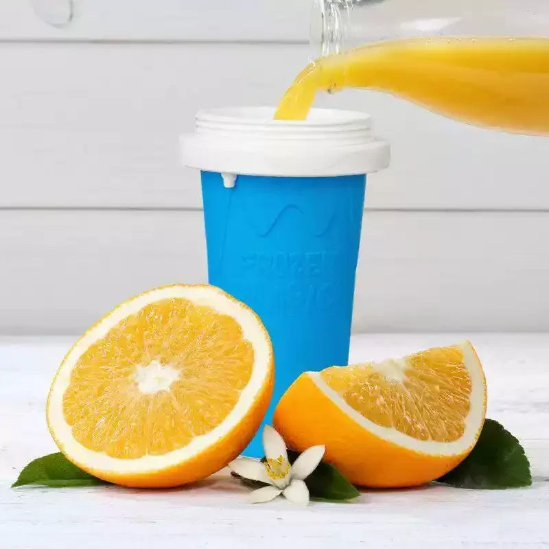 Frozen Smoothie Cup – Squeeze-to-Freeze Slushie Maker with Straw & Spoon