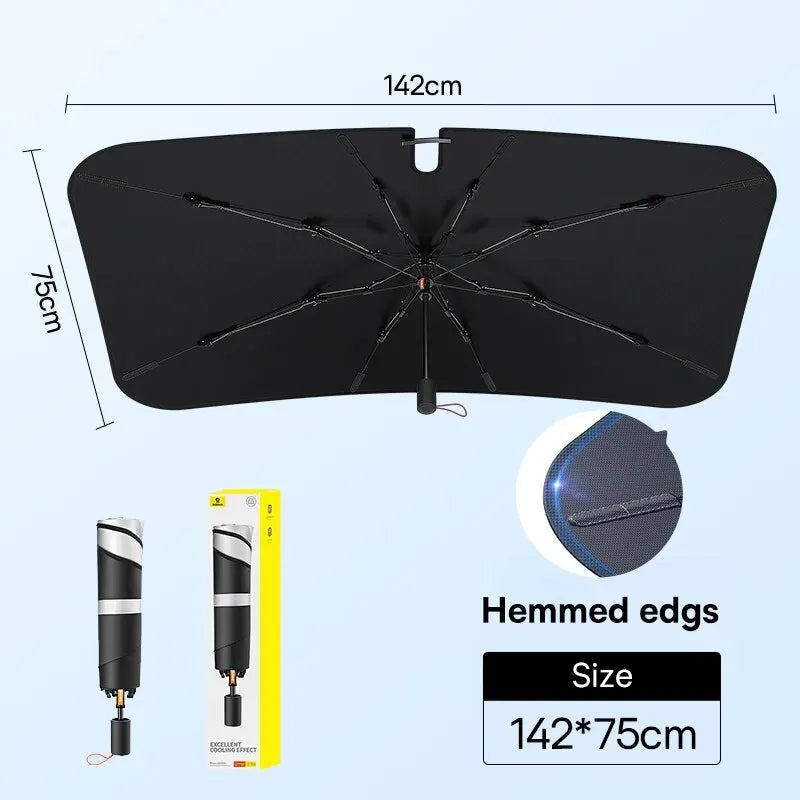 Car Windscreen Sun Shade Umbrella – Foldable UV Sunshade for Front Window, 142×75cm