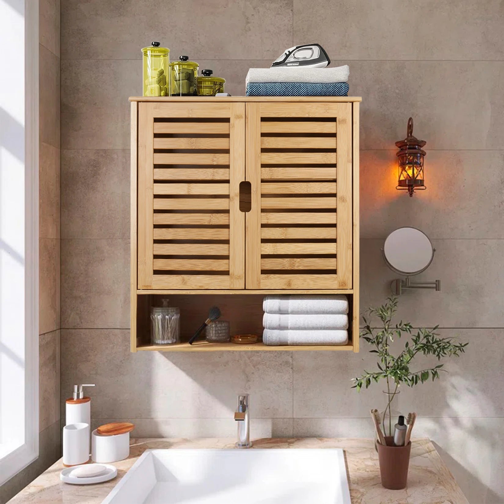 Wall-Mounted Bamboo Wall Cabinet – Bathroom & Kitchen Storage Cupboard (White or Wood)
