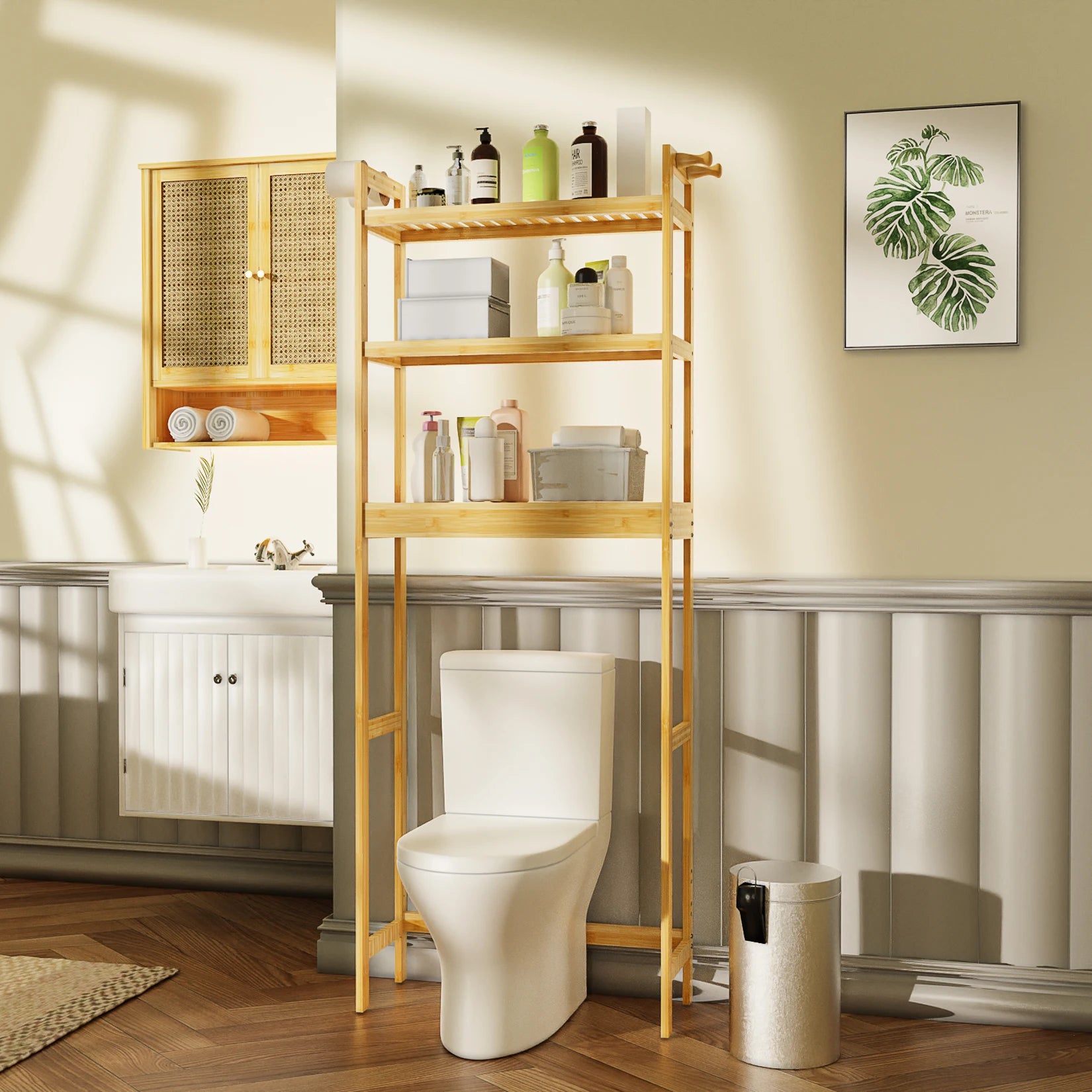 Over-the-Toilet Bamboo Storage Shelf – 3-Tier Bathroom Space-Saver Rack