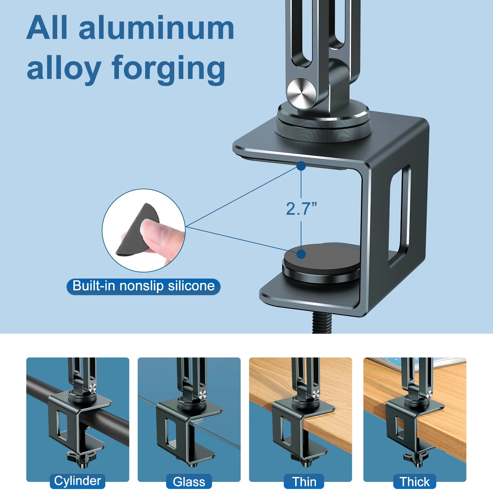 Adjustable Laptop & Tablet Clamp Stand – 360° Rotating Aluminium Desk Holder