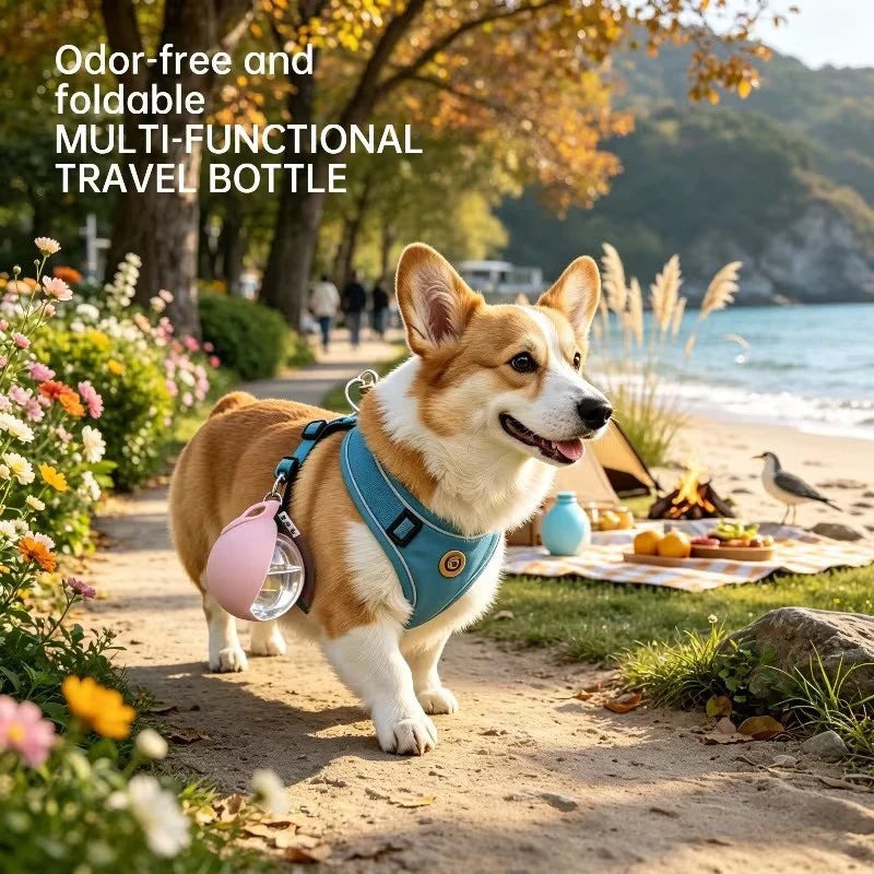 Dog Water Bottle with Collapsible Bowl – 285ml Leak-Proof Travel Cup