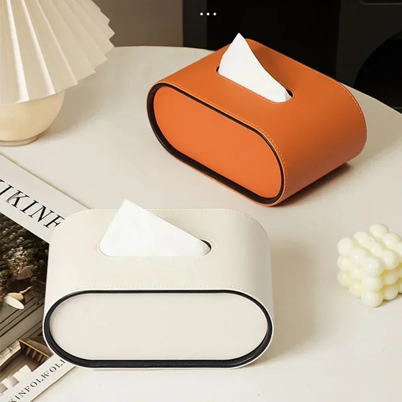 LuxeHide – Faux-Leather Oval Tissue Box Cover