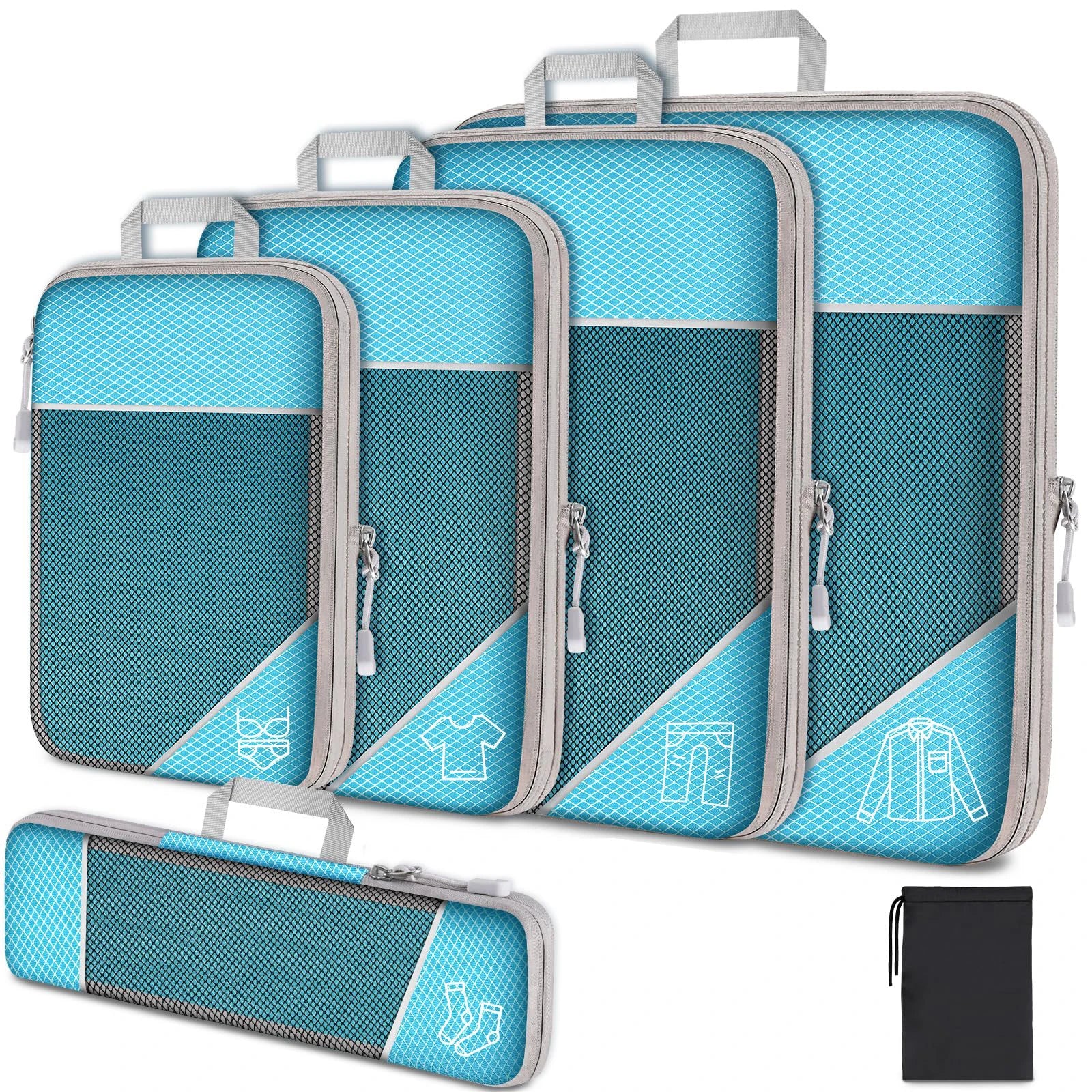 Compressed Packing Cubes Set – 3 or 6-Piece Travel Luggage Organisers