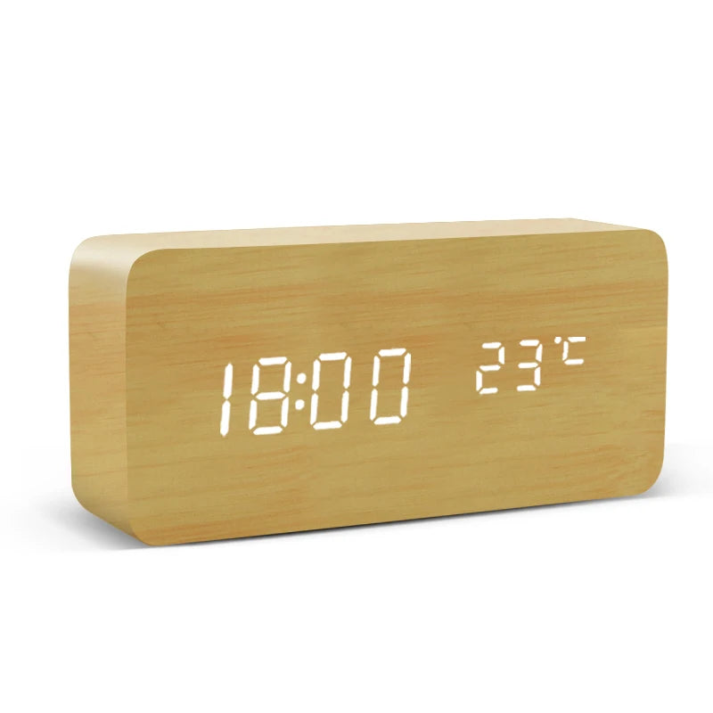 WakeGlow – LED Wooden Alarm Clock with Voice Control