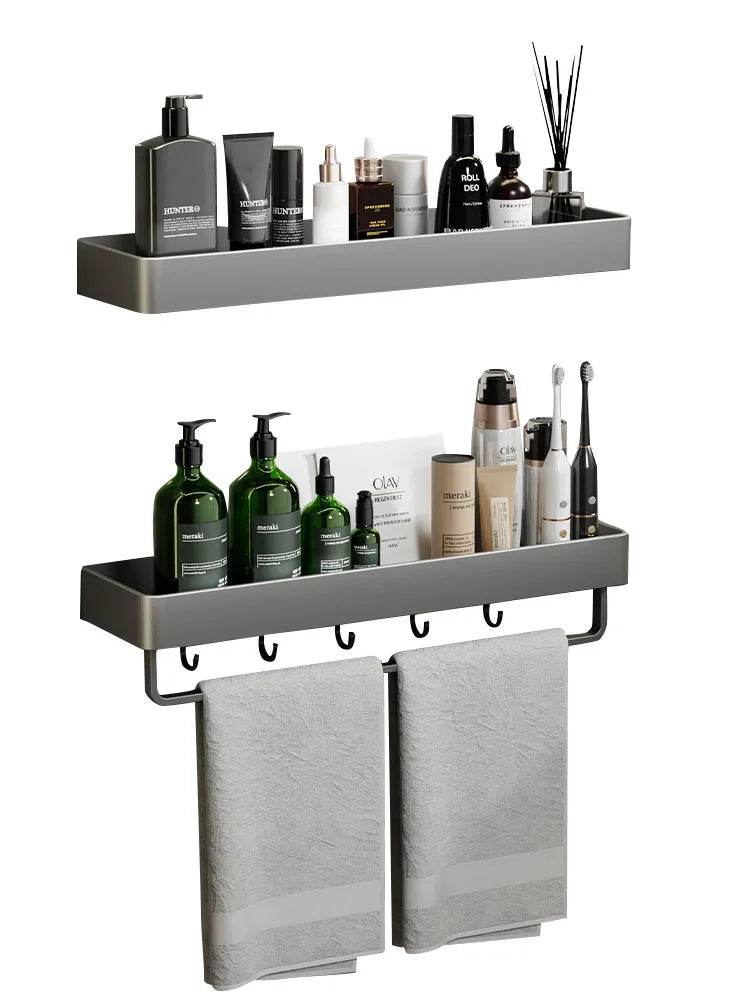 SleekMount – No-Drill Aluminium Towel Shelf with Drainage