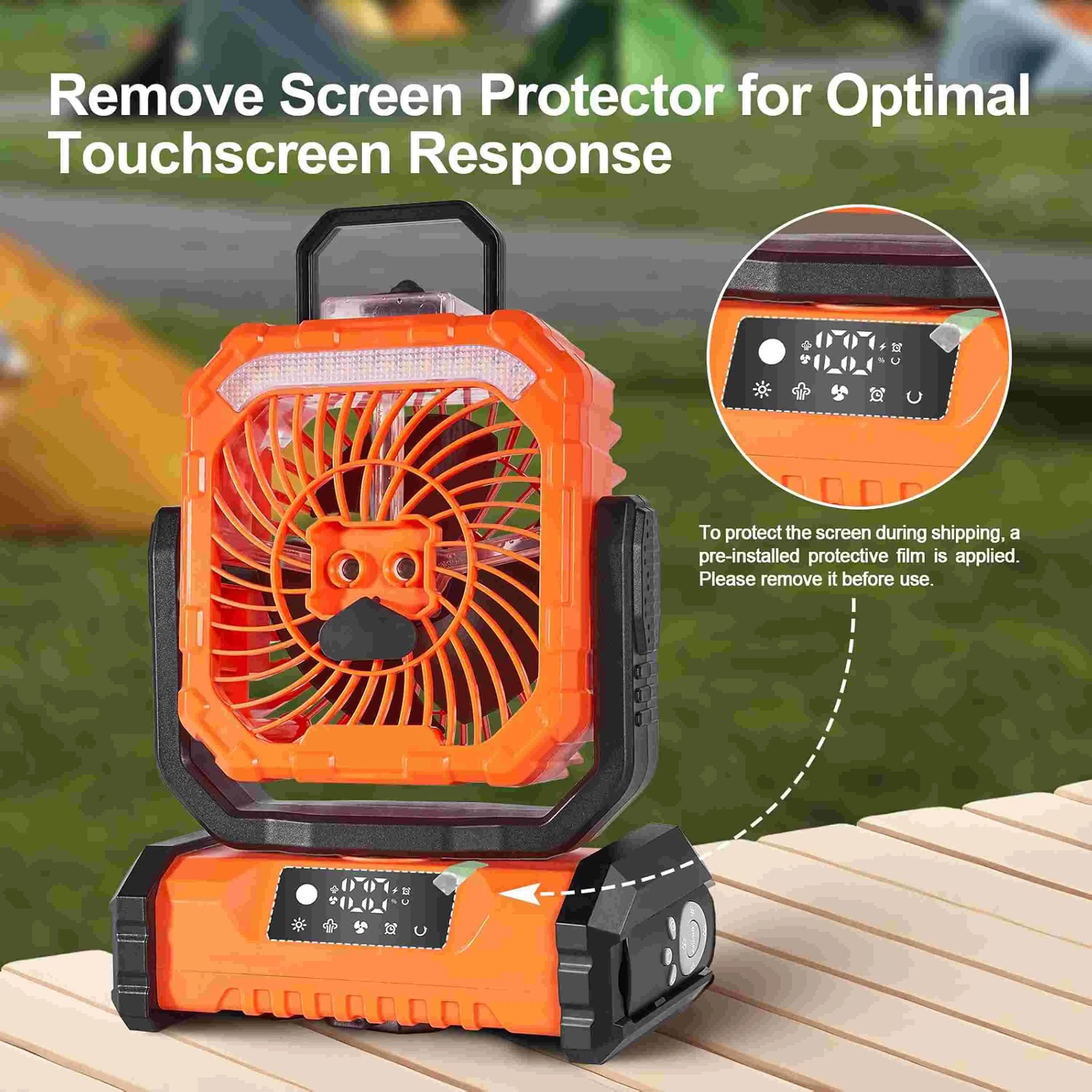 Portable Misting Camping Fan – Rechargeable 20000mAh Power Bank with LED Light & Remote