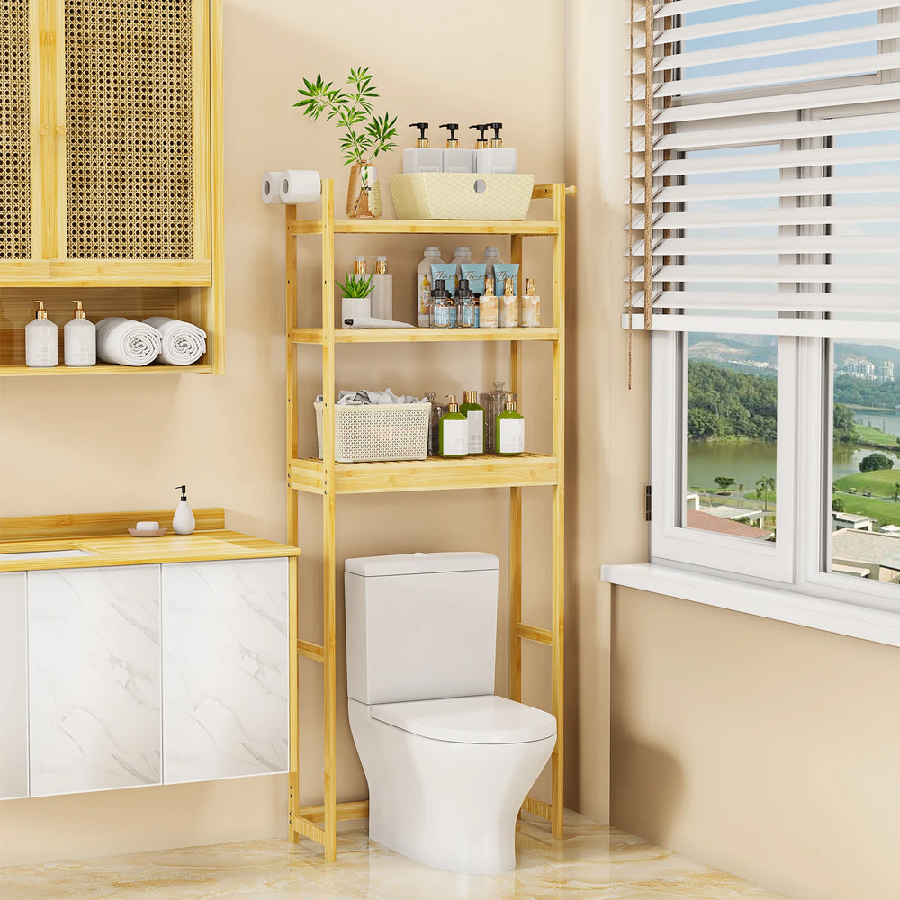 Over-the-Toilet Bamboo Storage Shelf – 3-Tier Bathroom Space-Saver Rack