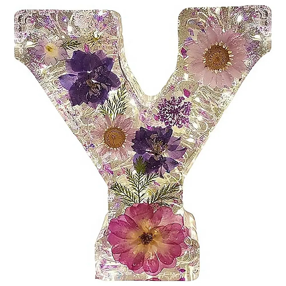 Personalised Floral LED Letter Light, Real Dried Flowers
