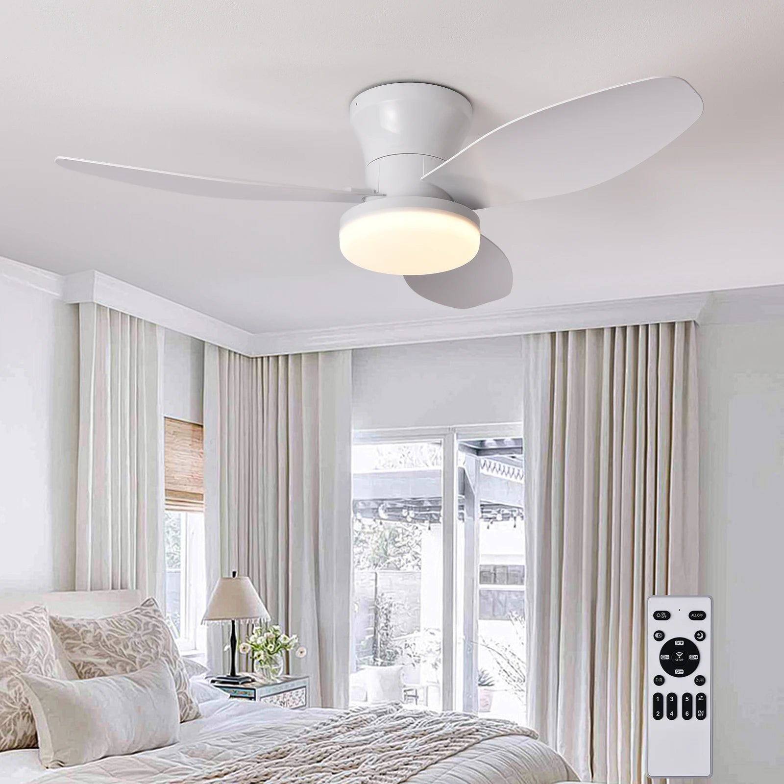 Smart Ceiling Fan with LED Light – Silent, Remote & App Control, Wood-Look Blades