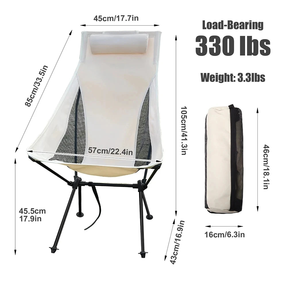 Folding Camping Chair with Headrest – Lightweight Aluminium, Packs Away