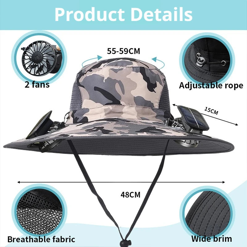 Solar-Powered Fan Sun Hat – Built-In Fans, UV Protection for Fishing & Outdoors