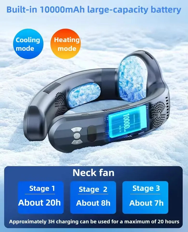 Bladeless Neck Fan – Semiconductor Cooling & Warming, Negative Ion, USB Rechargeable