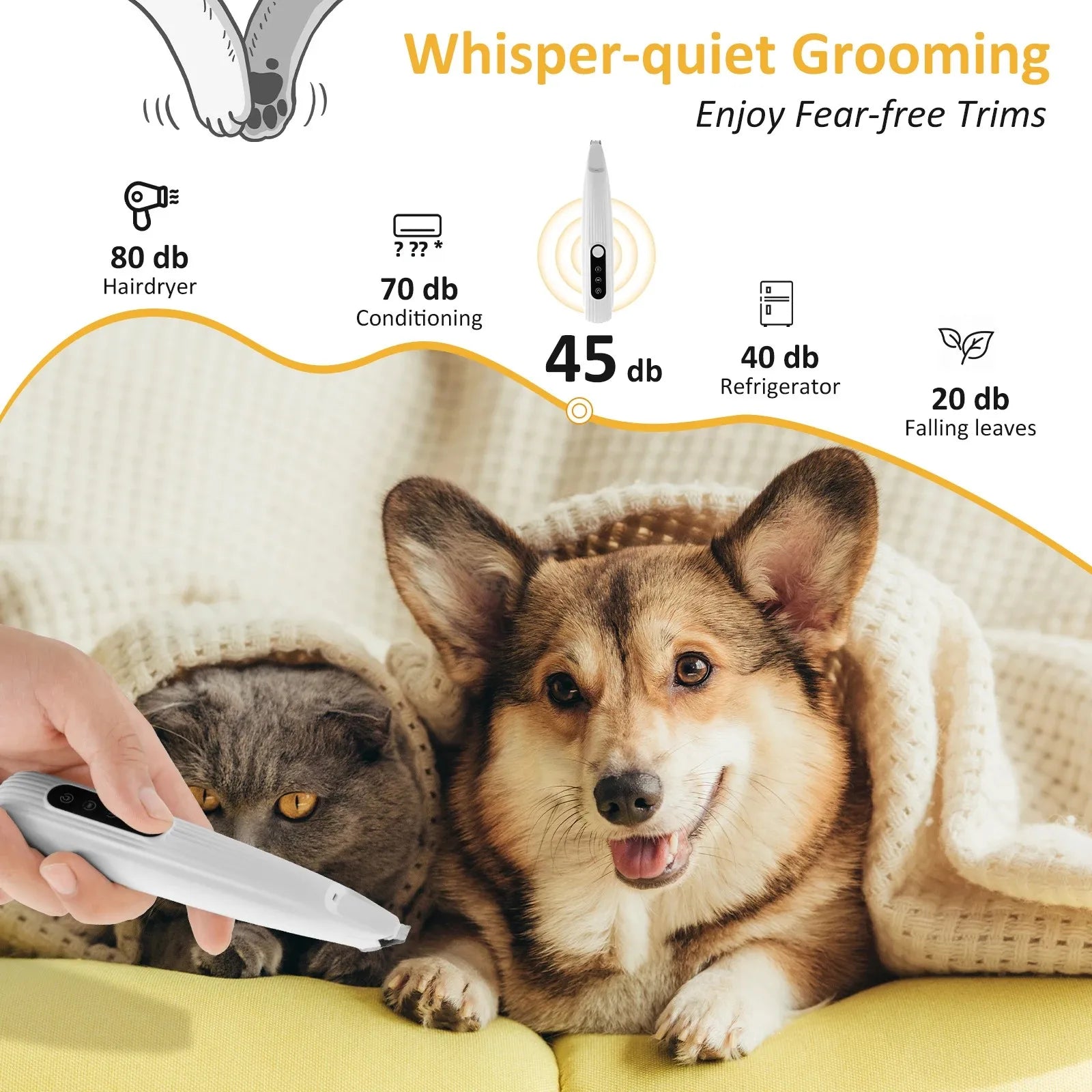 Dog Paw Trimmer – Quiet Cordless Grooming Clipper with LED Light