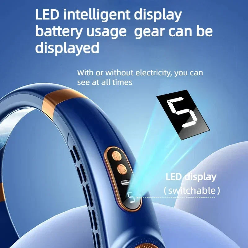 Bladeless Neck Fan – Hands-Free Cooling with LED & Cold Plates, Rechargeable