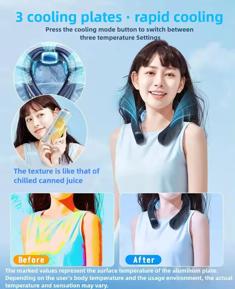 Bladeless Neck Fan – Semiconductor Cooling & Warming, Negative Ion, USB Rechargeable