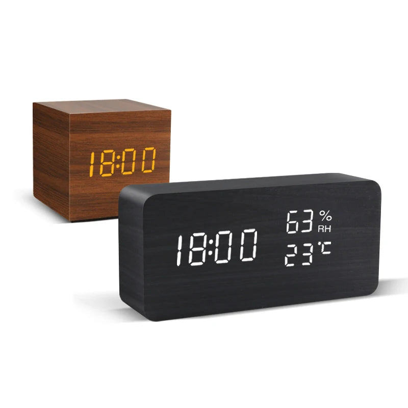 WakeGlow – LED Wooden Alarm Clock with Voice Control
