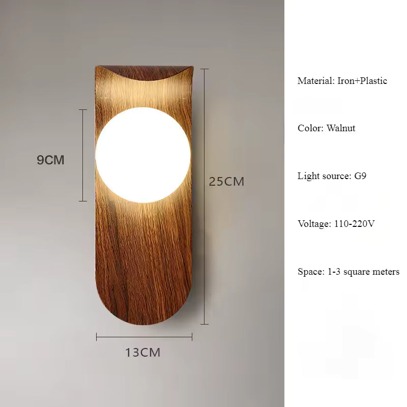 Scandinavian Wall Lamp, Wood-Grain Touch On/Off