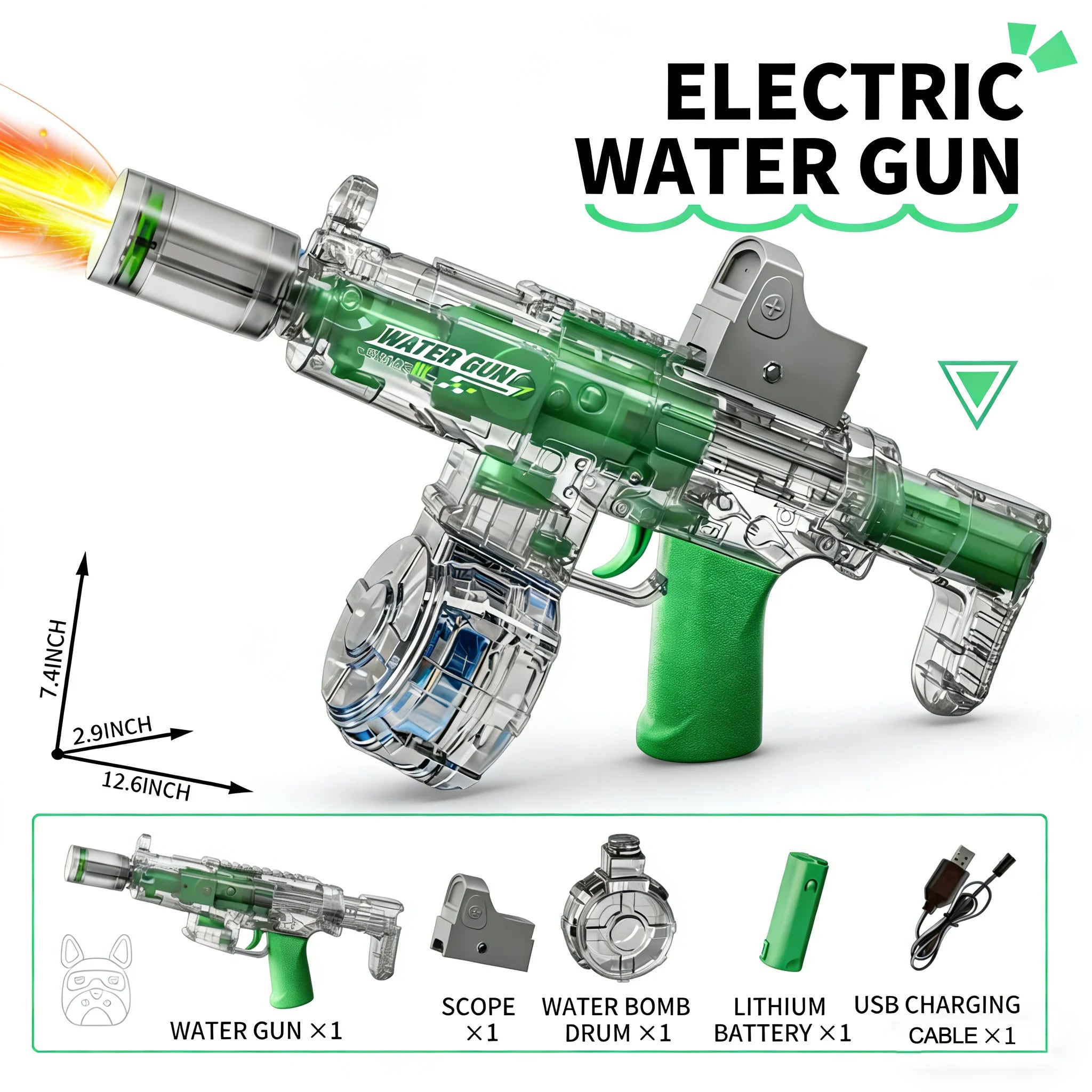 Electric Water Gun Toy – Auto Firing with Recoil, Lights & Sound Effects