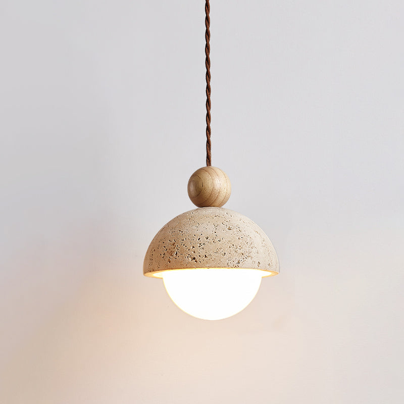 Verona | Glass Pendant Light with Travertine Dome & Unique Craftsmanship | Modern Hanging Light for Kitchen Island Illumination 0