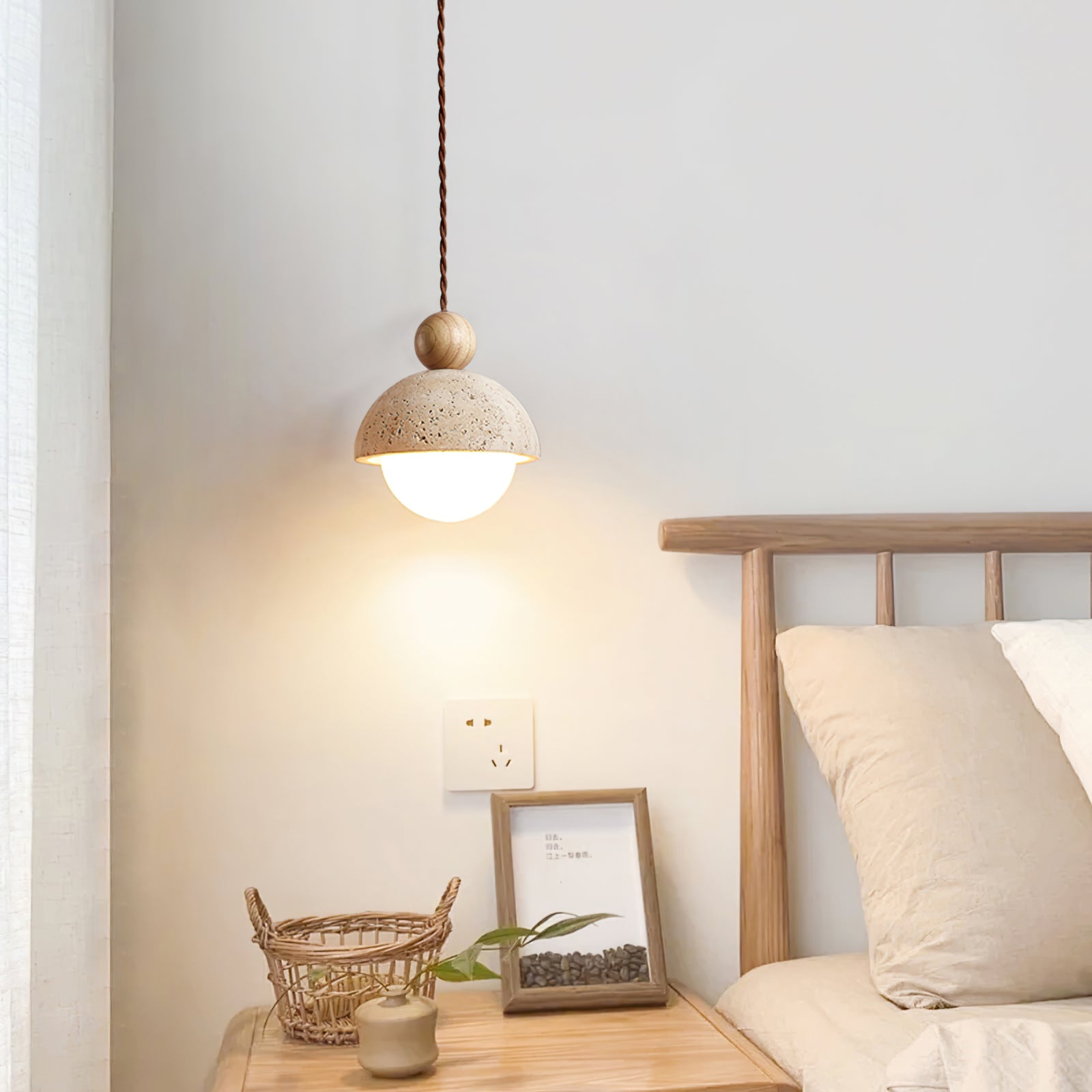 Verona | Glass Pendant Light with Travertine Dome & Unique Craftsmanship | Modern Hanging Light for Kitchen Island Illumination 3