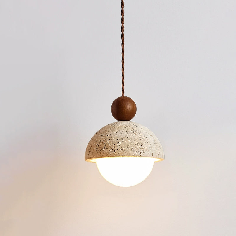 Verona | Glass Pendant Light with Travertine Dome & Unique Craftsmanship | Modern Hanging Light for Kitchen Island Illumination 8