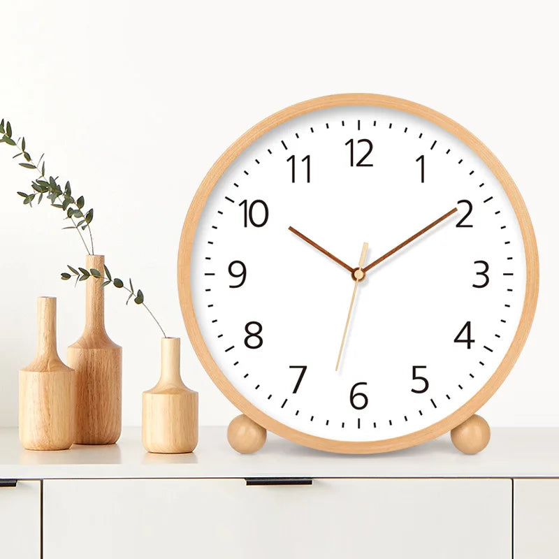 8/10/12 Inch Solid Wood Desk Clock Log Pendulum Ball Three-Dimensional Solid Wood Numbers Living Room Decoration Clock