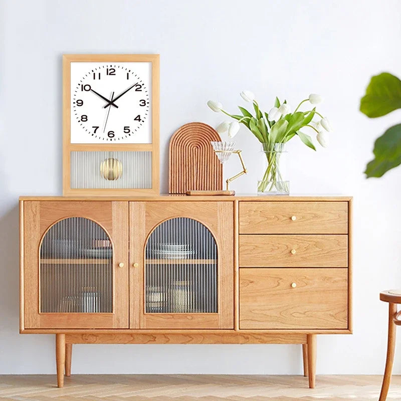 Japanese Retro Solid Wood Clock Household Living Room Square Art Table Decoration Rocking Wall Clock