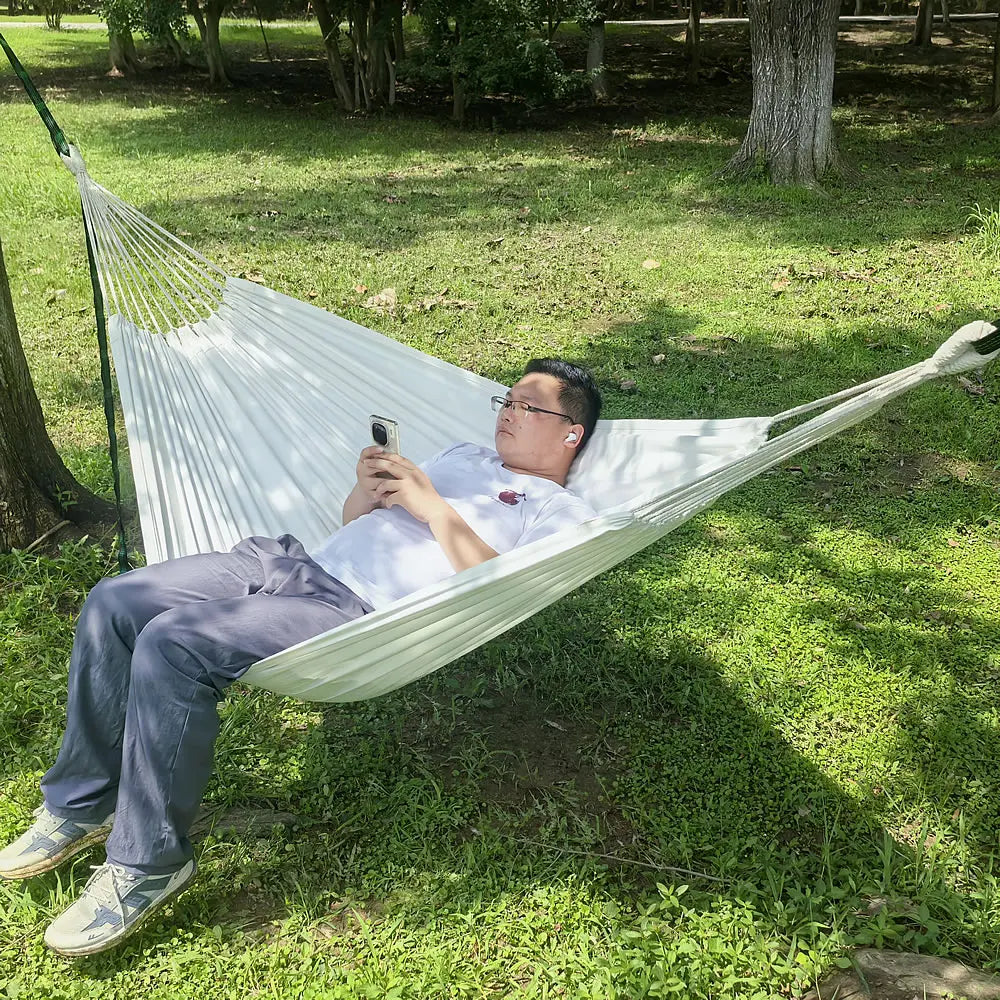 Hammocks a White Organic Cotton Hammock Double Two Person Hammock, Premium Quality, Ethical, Fair Trade, Large | 3b0cecd4-e149-43ed-b0f7-6ff7cebb96b5