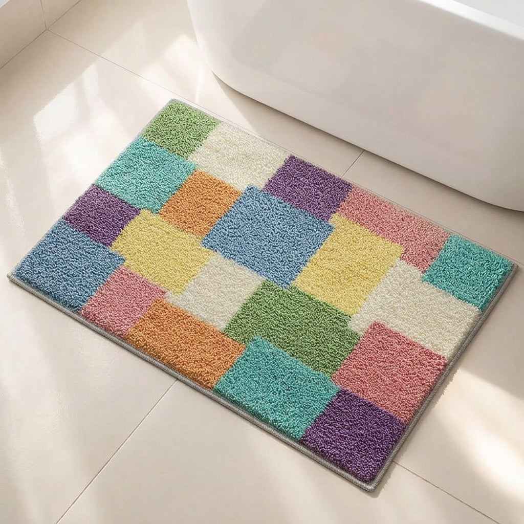 Flocked Bath Mat Grid Pattern – Pact lifestyle image