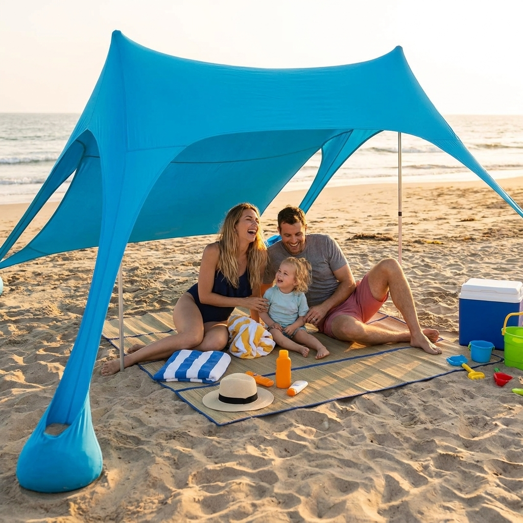 Beach sun shade canopy on the sand