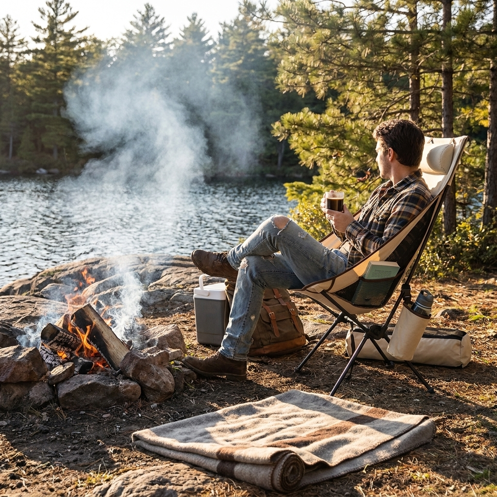 Folding camping chair outdoors