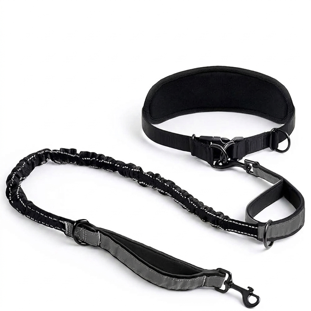 Hands-free dog lead set on white background