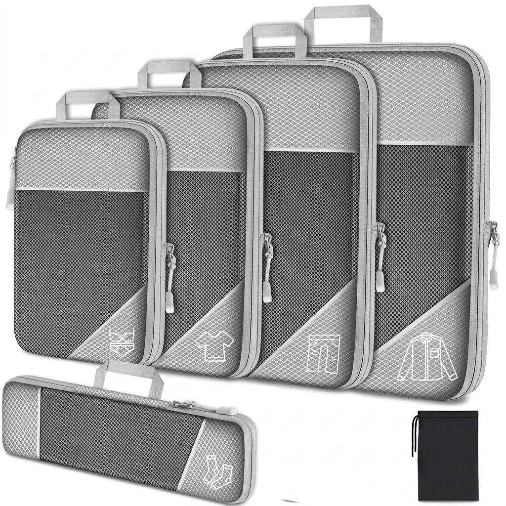 Compressed packing cubes set