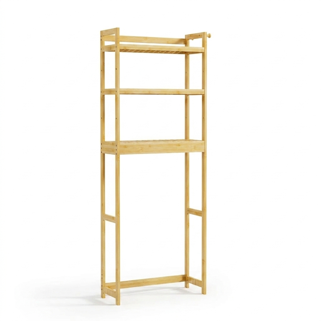 Over-the-toilet bamboo storage shelf