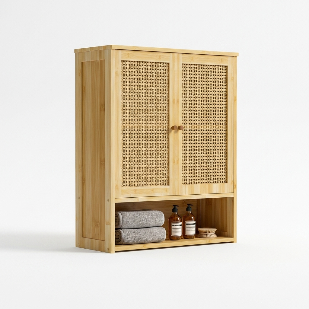 Bamboo bathroom cabinet with doors