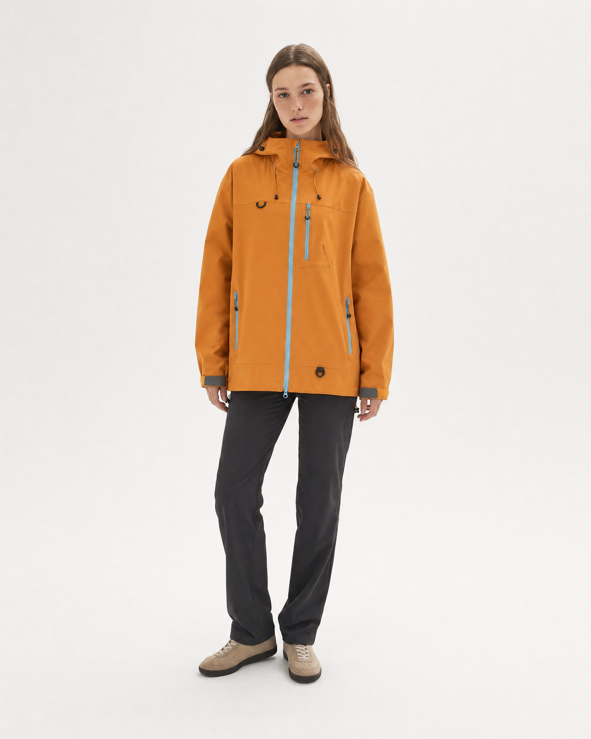 Pact Unisex Water-Repellent Hooded Windbreaker in Orange, front # Colour_Orange