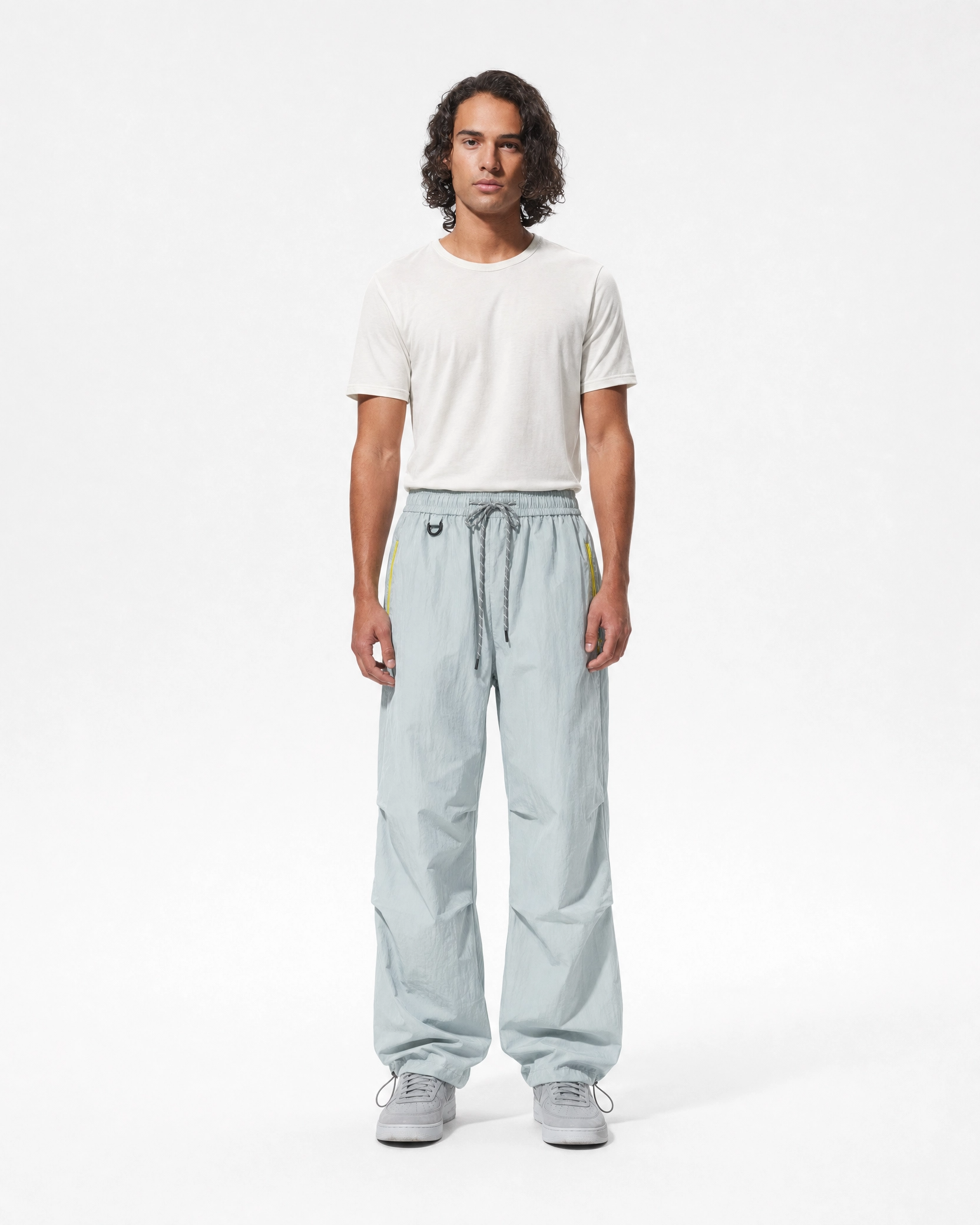 Women's water-repellent hiking trousers in grey-blue, front full length # Colour_Grey-Blue
