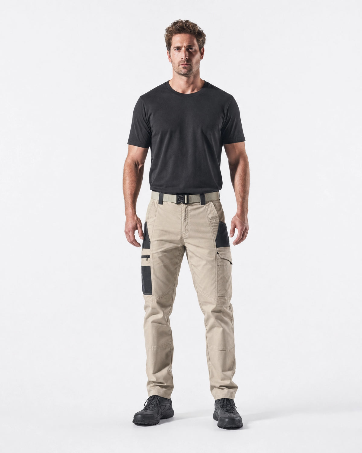 Pact men's water-repellent cargo work trousers — Khaki (Style 2) # Colour_Khaki
