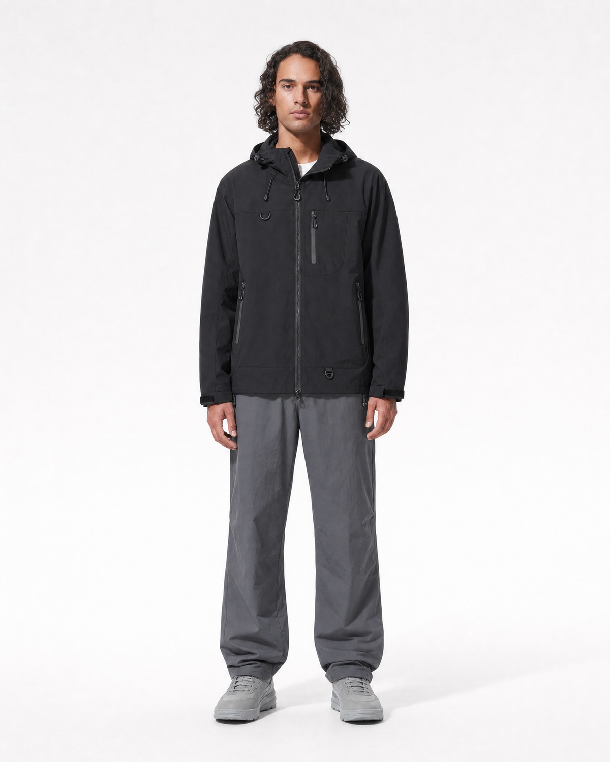 Pact Unisex Water-Repellent Hooded Windbreaker in Black, front # Colour_Black