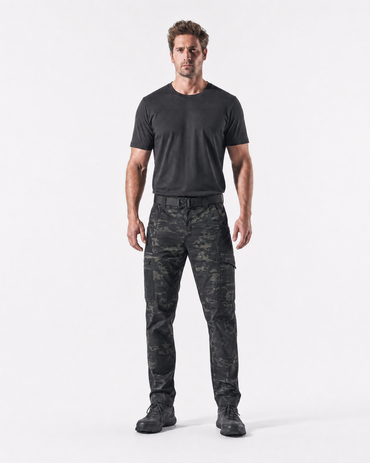 Pact men's water-repellent cargo work trousers — Camo Black (Style 2) # Colour_Camo Black