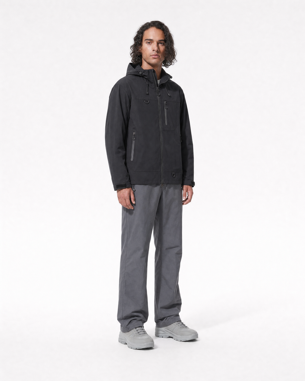 Pact Unisex Water-Repellent Hooded Windbreaker in Black, three-quarter # Colour_Black