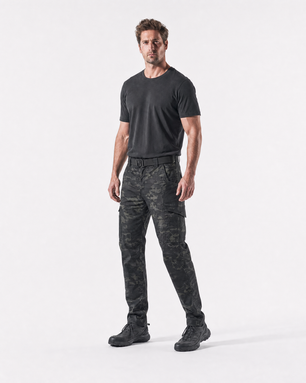 Pact men's water-repellent cargo work trousers — Camo Black (Style 2) # Colour_Camo Black