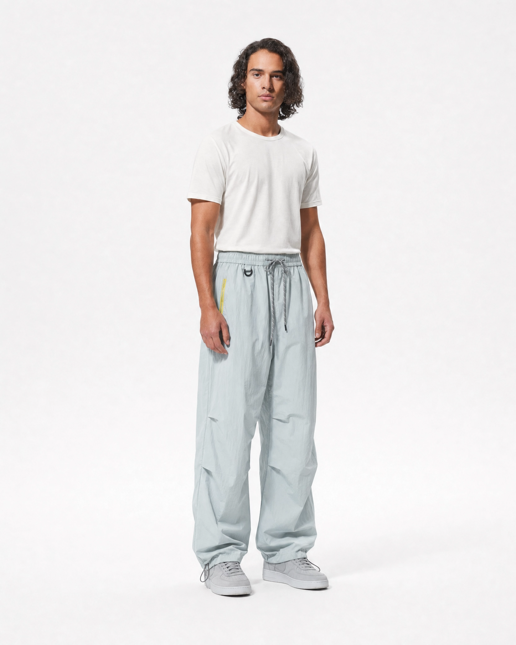 Women's water-repellent hiking trousers in grey-blue, three-quarter view # Colour_Grey-Blue