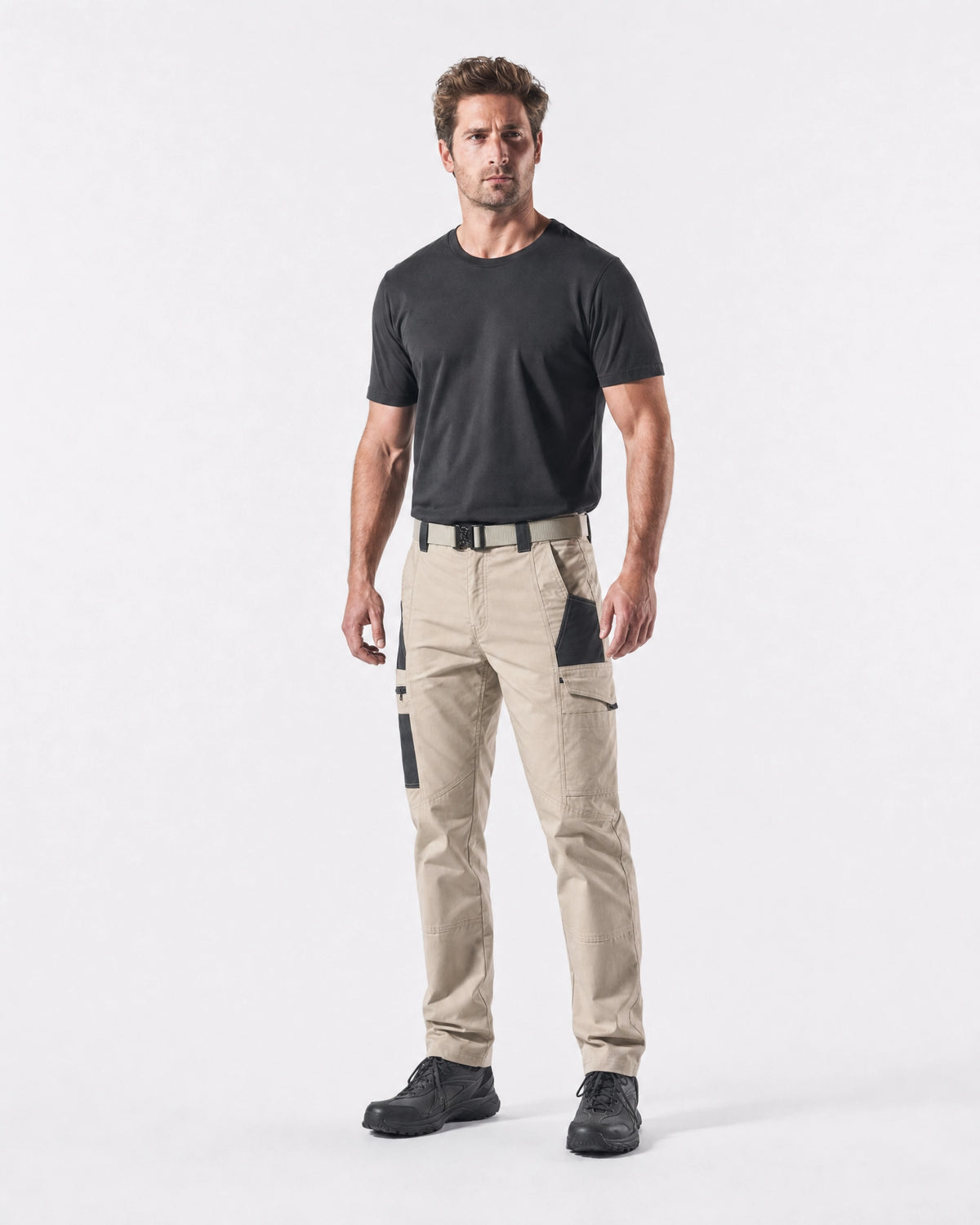 Pact men's water-repellent cargo work trousers — Khaki (Style 2) # Colour_Khaki