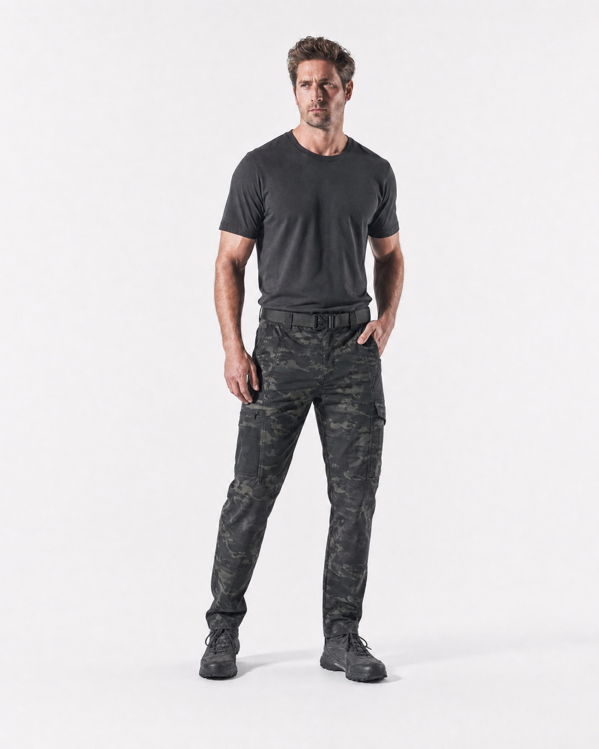 Pact men's water-repellent cargo work trousers — Camo Black (Style 2) # Colour_Camo Black
