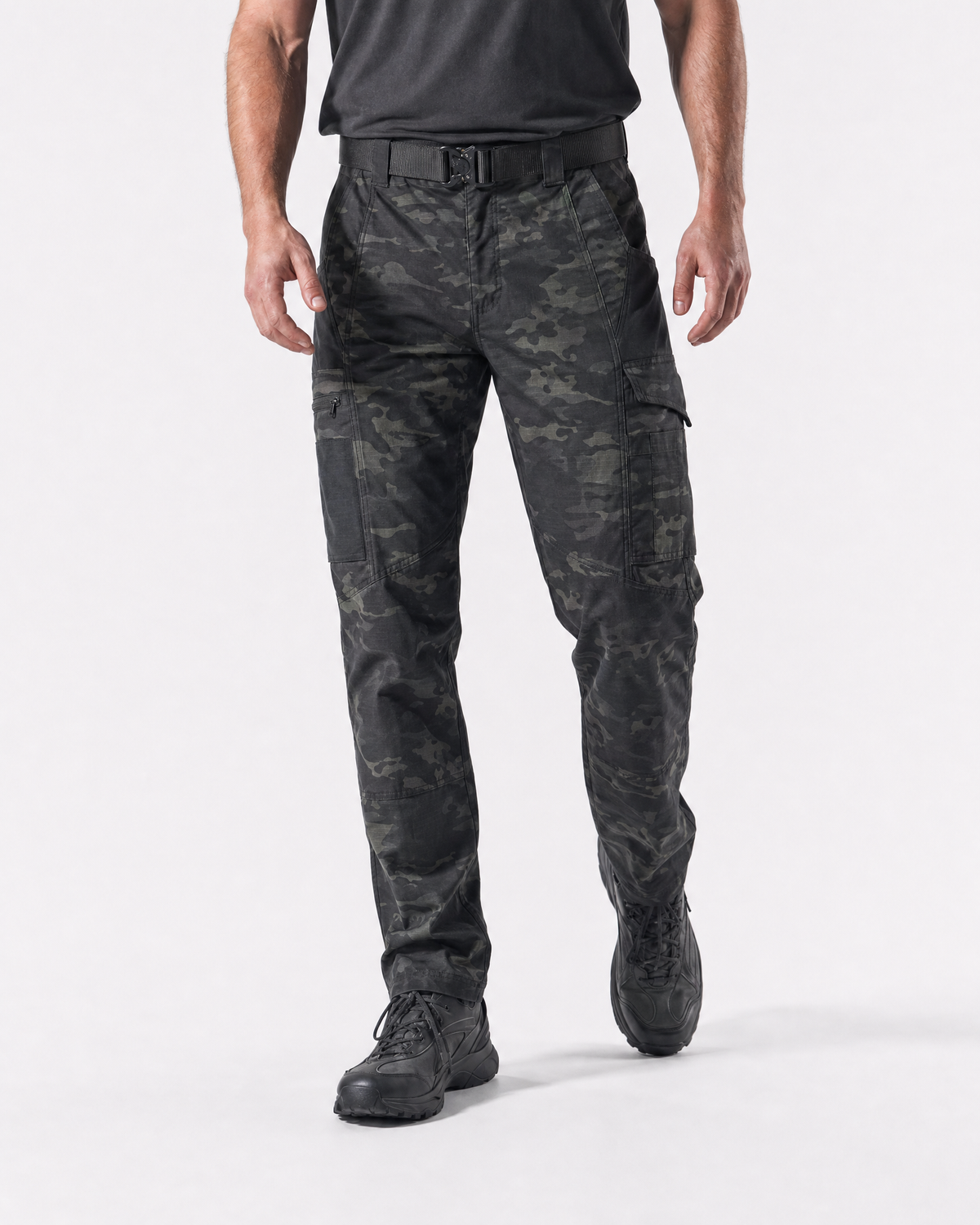 Pact men's water-repellent cargo work trousers — Camo Black (Style 2) # Colour_Camo Black