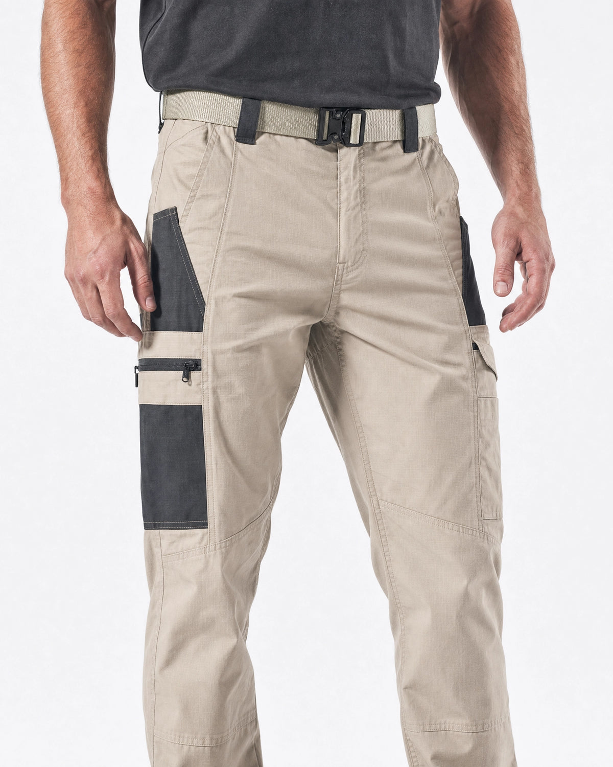 Pact men's water-repellent cargo work trousers — Khaki (Style 2) # Colour_Khaki