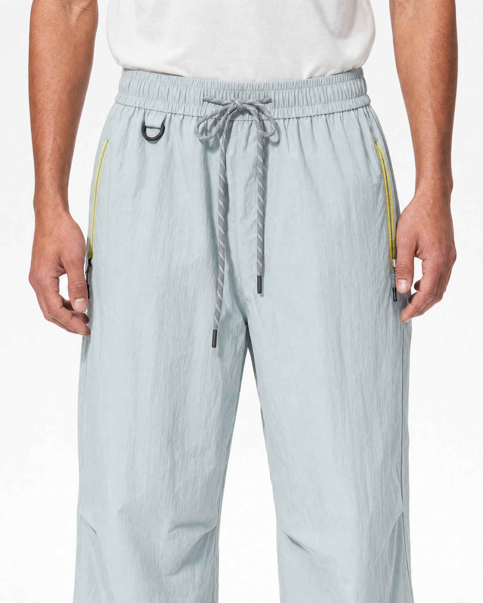 Women's water-repellent hiking trousers in grey-blue, waist detail # Colour_Grey-Blue