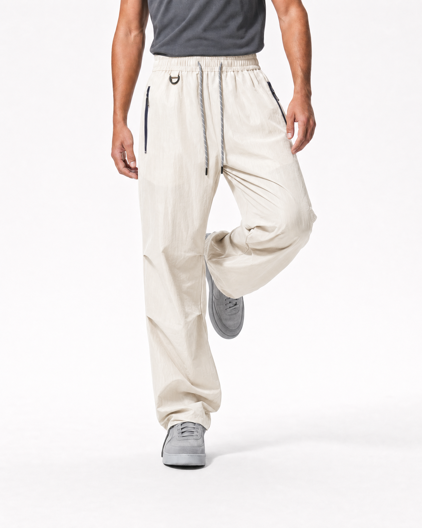 Women's water-repellent hiking trousers in khaki, knee lifted motion # Colour_Khaki